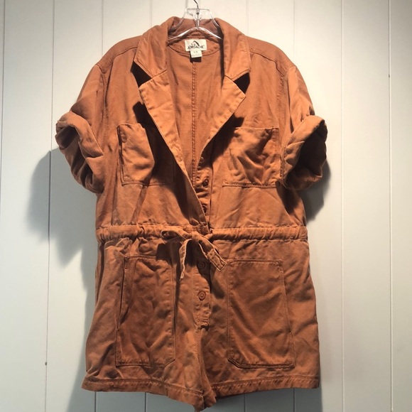 jordache shorts romper cotton and rayon copper spice color belted L - Picture 2 of 10